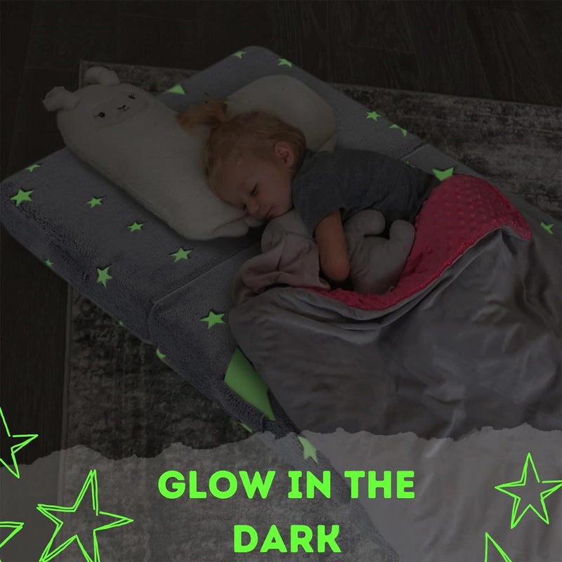 MeMoreCool Foldable Floor Mattress for Kids, Glow Star Trifold Mat, Kids Folding Mattress Portable Futon, 57x22 Inch Grey - Image 3