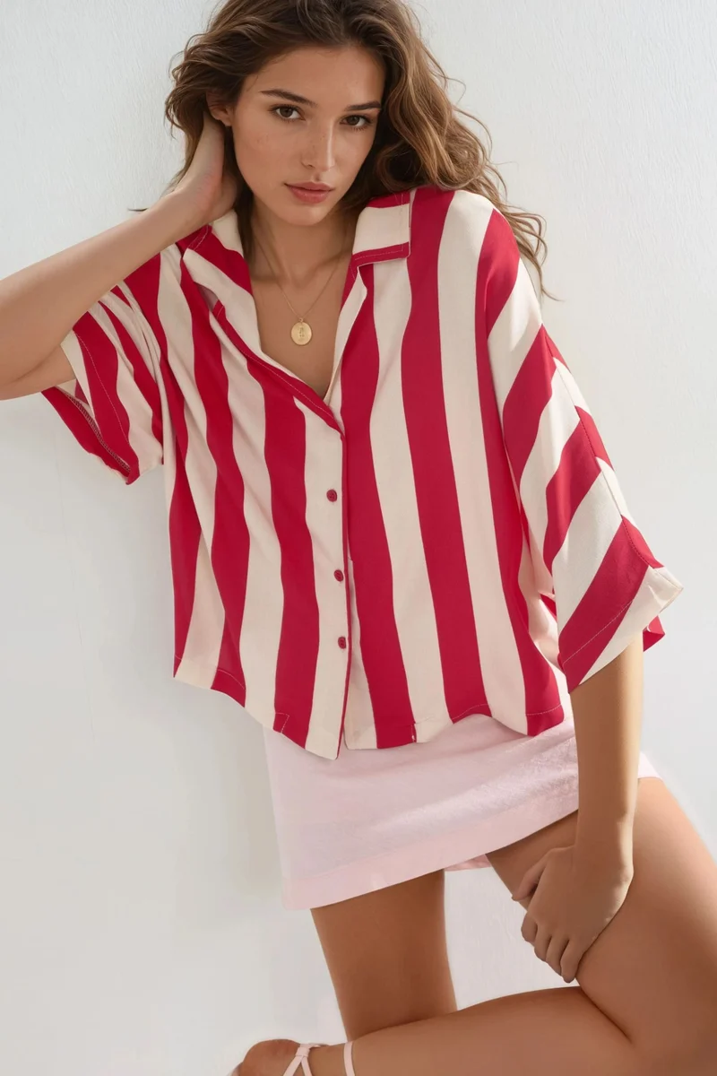Busem BUSEM Relaxed Fit Striped Button-Up Shirt