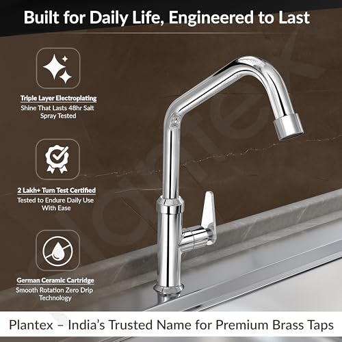 Plantex LEA-712 Pure Brass Kitchen Sink Tap with 360° Swivel Spout for Kitchen Tape with Water Saving Aerator with Teflon Tape-7 Year Warranty by Plantex (Chrome) - Image 2