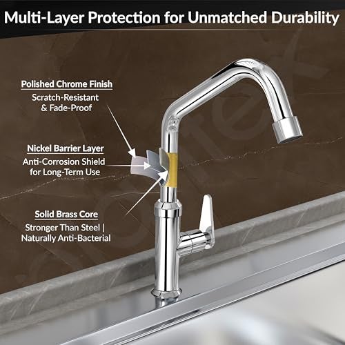 Plantex LEA-712 Pure Brass Kitchen Sink Tap with 360° Swivel Spout for Kitchen Tape with Water Saving Aerator with Teflon Tape-7 Year Warranty by Plantex (Chrome) - Image 5