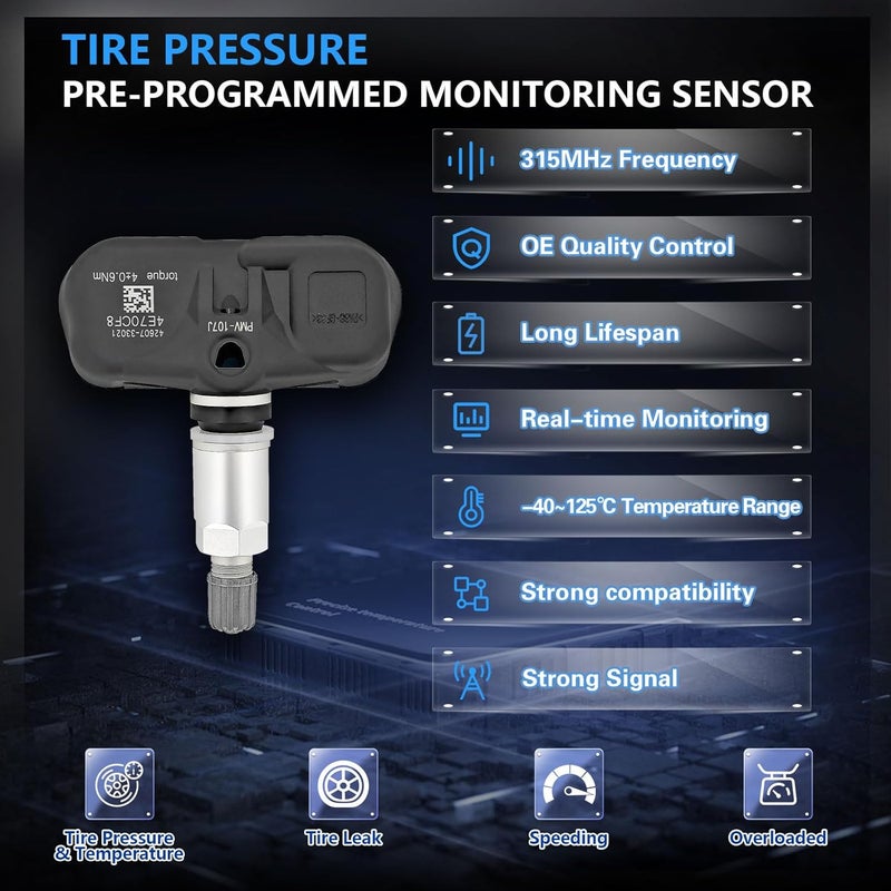 POHILA TPMS Sensor 315MHZ Tire Pressure Monitoring Sensor Replacement for Toyota and Lexus - 4 Pack - Image 2