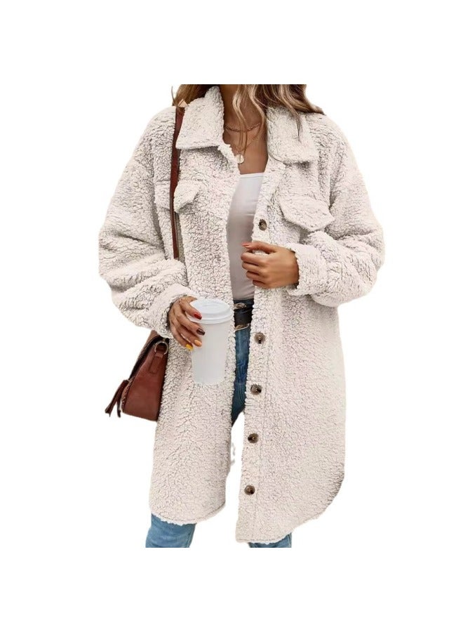 Women's European And American Autumn And Winter Lapel Solid Color Loose Elegant Commuter Long Plush Coat Jacket