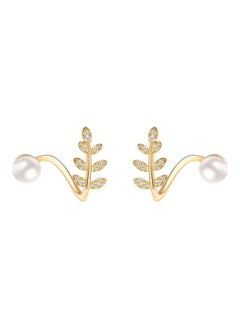 Stone Studded Leaf Design Stud Earrings