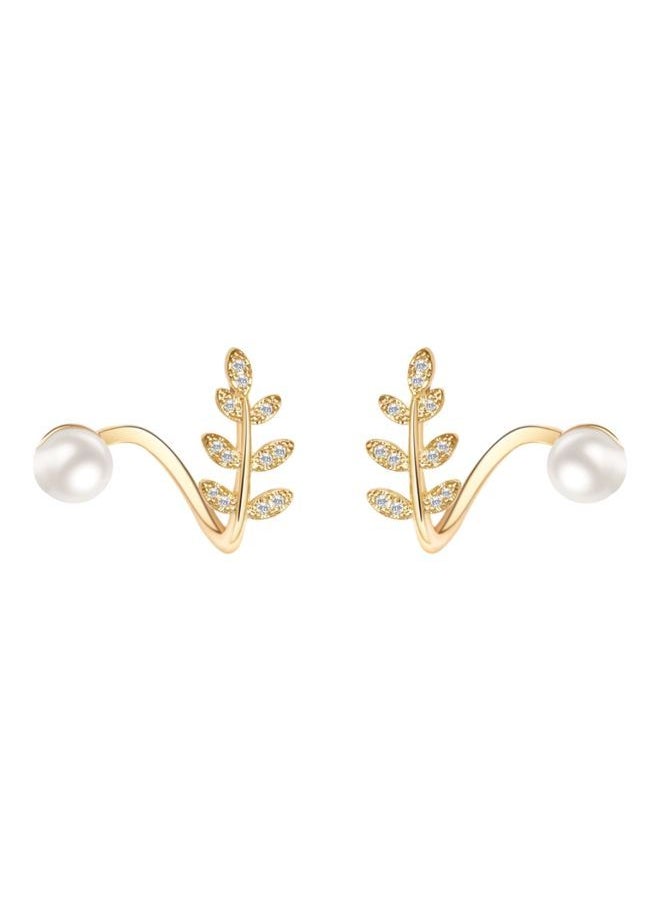 NIBEMINENT - Stone Studded Leaf Design Stud Earrings - Image 1