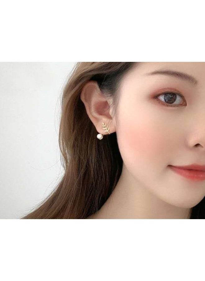 NIBEMINENT - Stone Studded Leaf Design Stud Earrings - Image 1