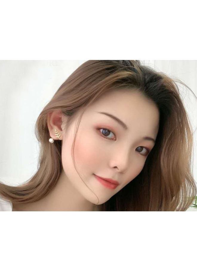 NIBEMINENT - Stone Studded Leaf Design Stud Earrings - Image 1