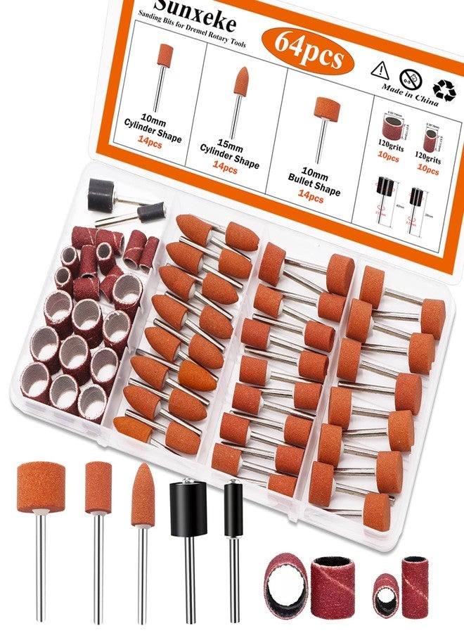 Sunxeke 64Pcs Sanding Bits for Dremel Rotary Tools, 42Pcs Aluminum Oxide Grinding Stones Sanding Drill Bits (1/8 inch Shank) and Sanding Drums,Sanding Accessories for Metal Rust Removal Polishing - Image 1