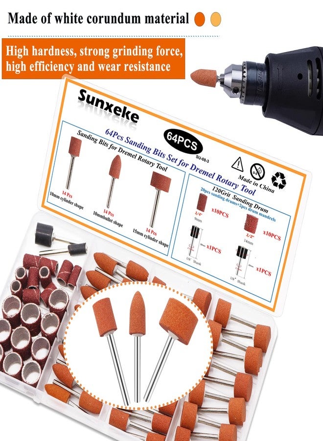 Sunxeke 64Pcs Sanding Bits for Dremel Rotary Tools, 42Pcs Aluminum Oxide Grinding Stones Sanding Drill Bits (1/8 inch Shank) and Sanding Drums,Sanding Accessories for Metal Rust Removal Polishing - Image 3