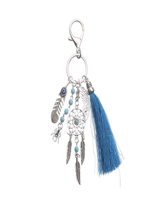 نيبمينينت سلسلة مفاتيح على شكل دريم كاتشر بتصميم بوهيمي ومزينة بأشكال الشرابة - لون أزرق