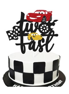 ThePartyPopper Let's Race to Victory Two Fast Car Race Theme Cake Topper Birthday Party Supplies  - Image 1