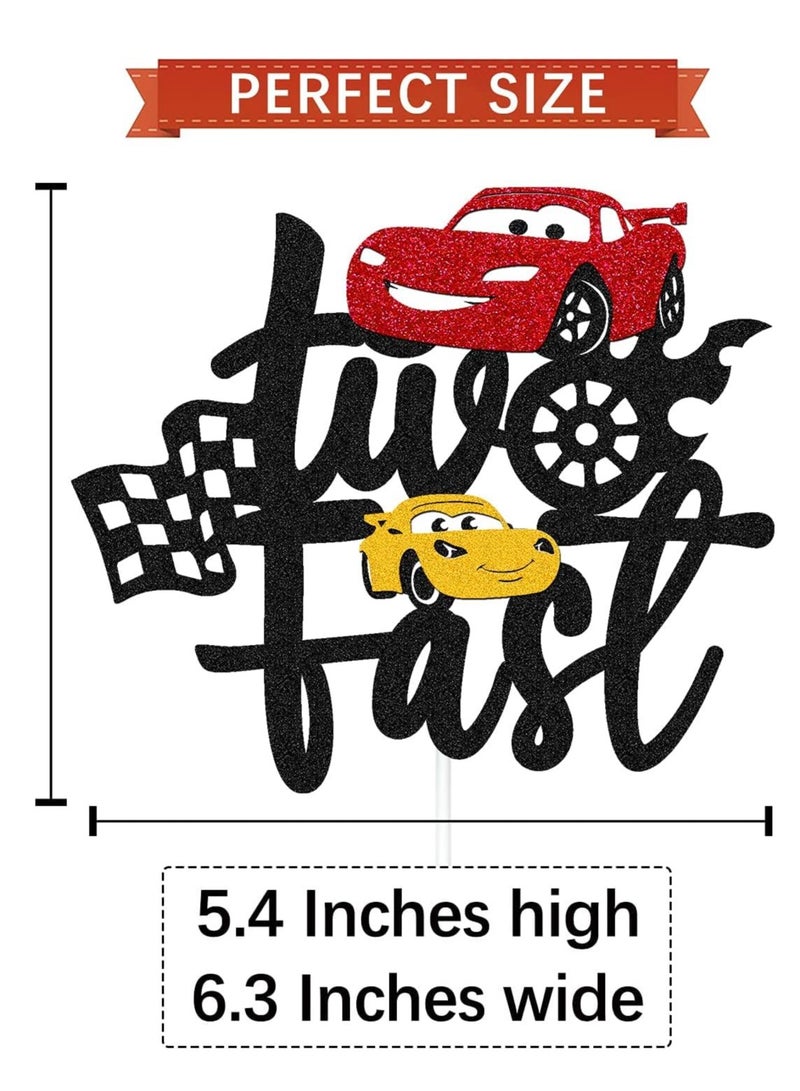 ThePartyPopper Let's Race to Victory Two Fast Car Race Theme Cake Topper Birthday Party Supplies  - Image 2