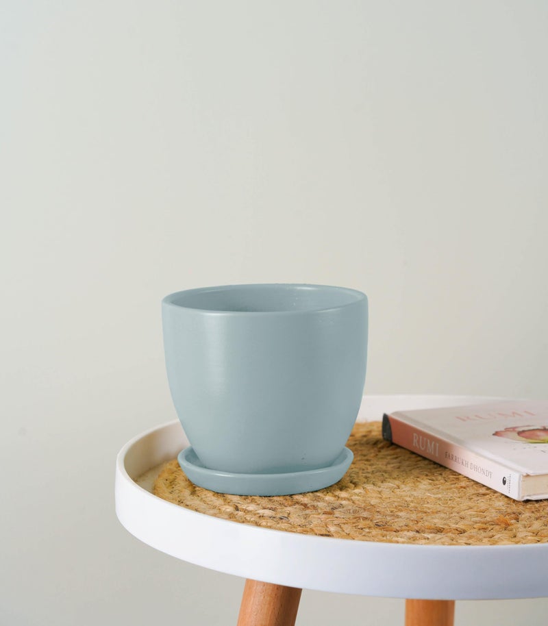 Nurturing Green® Modern Design Mint Green Ceramic Pot for Indoor Plants | Ceramic Flower Pot for Home Décor & Gifting (Size: 5 Inch Wide | Comes with Bottom Plate) - [Plants are not Included] - Image 1