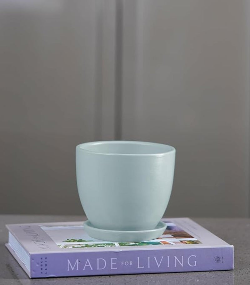 Nurturing Green® Modern Design Mint Green Ceramic Pot for Indoor Plants | Ceramic Flower Pot for Home Décor & Gifting (Size: 5 Inch Wide | Comes with Bottom Plate) - [Plants are not Included] - Image 4
