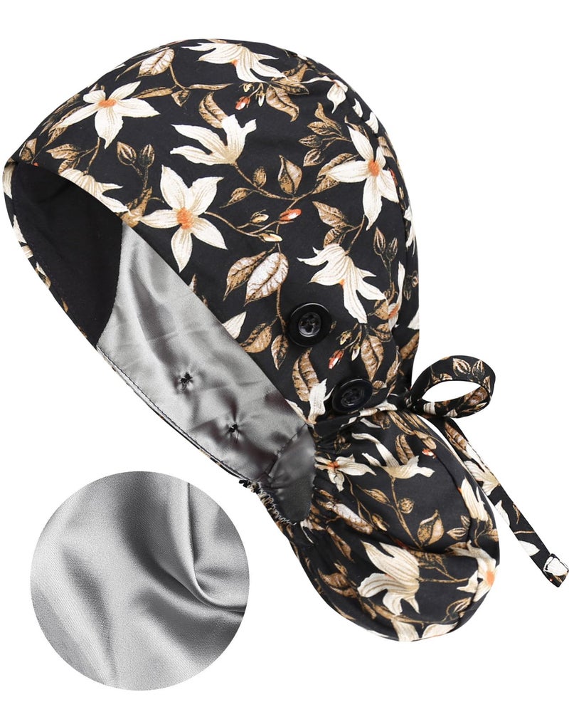 Yuest Satin Lined Scrub Caps with Buttons & Sweathand, Surgical Caps for Women - Image 3