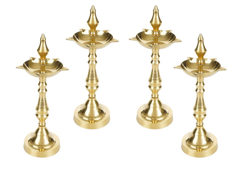 SH Retail Decorative Oxidised Kerala Fancy Samai Oil Diya 14 cm Height Pack of 4 - Image 1