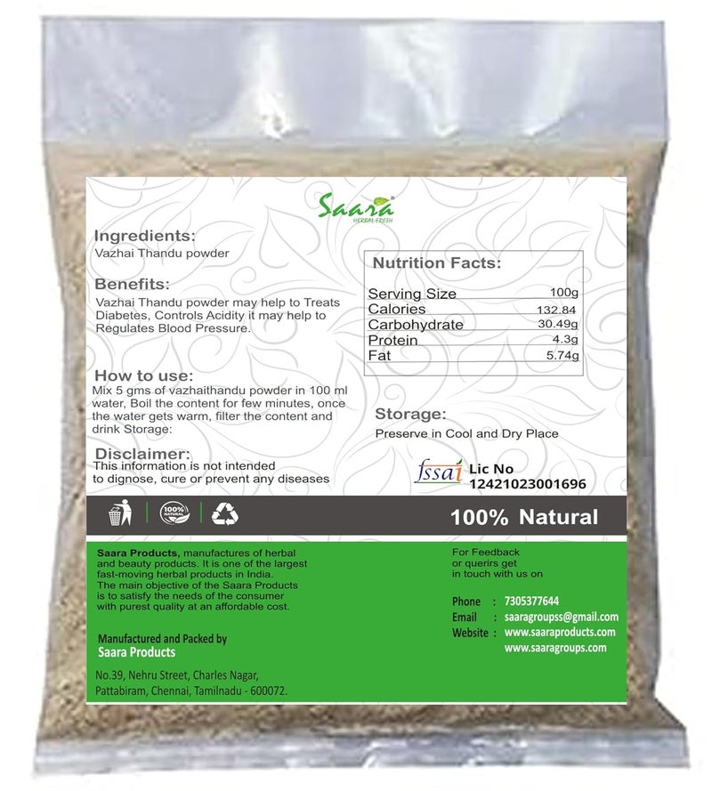 Saara HERBAL FRESH Banana Stem Powder 50g Vazhai Thandu Musa Acuminata Kele Ka Tana Unnipindi Powder Helps to detoxify the body Pack of 1 x 50g - Image 2