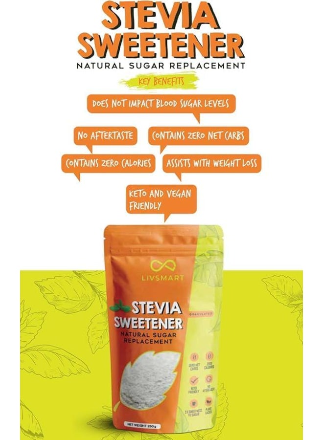 Livsmart Stevia Sweetener, Zero Calorie Natural Sugar Substitute, Keto Friendly (250g) - Image 3