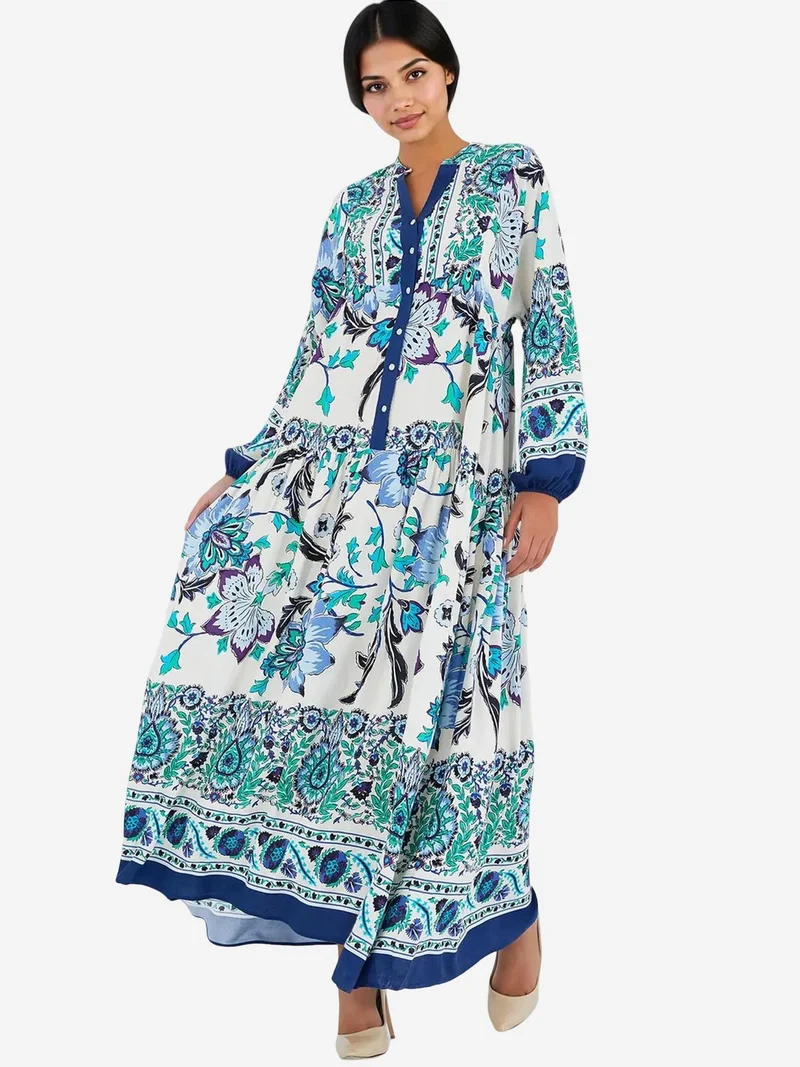 بيغ دارت فستان ماكسي بياقة على شكل حرف  بنقوش