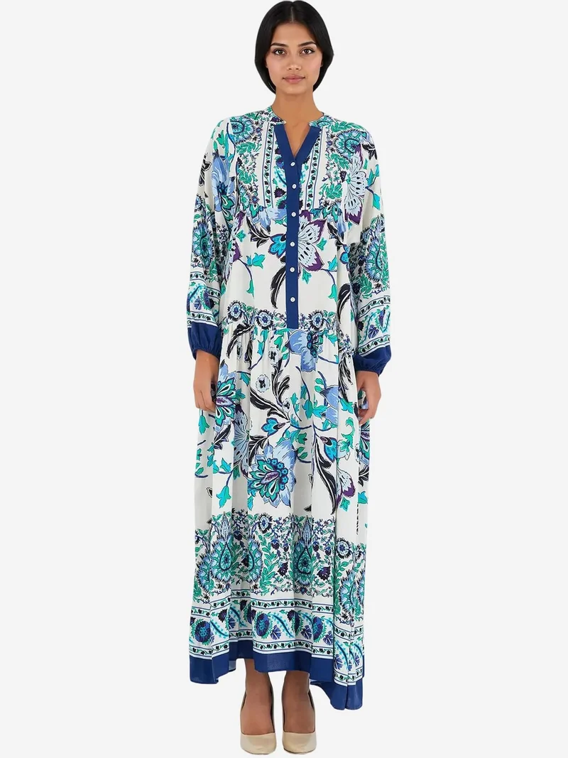 بيغ دارت فستان ماكسي بياقة على شكل حرف  بنقوش