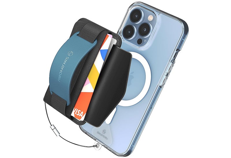 Sinjimoru for 3 in 1 MagSafe Wallet 2600g Magnetic Strength Phone Grip with Stretchy Fabric Secure Flap Anti-Drop Tag Holder for iPhone 16 15 14 13 12 M-BGRIP Teal - Image 1
