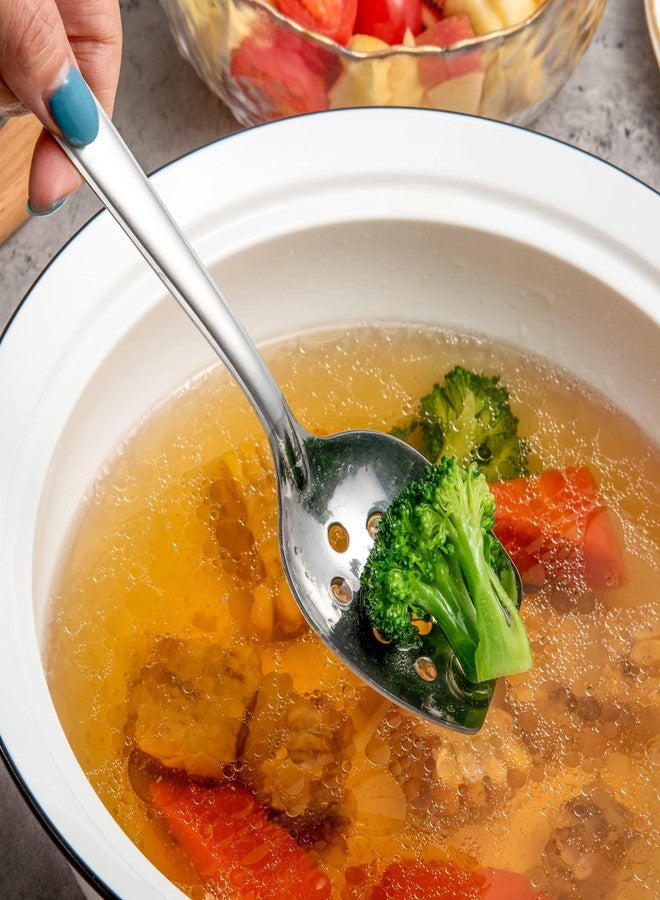 آميا ملعقة تقديم مسطحة الحافة من إيميا، مصنوعة من الفولاذ المقاوم للصدأ 18/8، بقاعدة مسطحة للطهي، مقاس 8 بوصات، مزودة بفتحات، طقم من قطعتين - Image 3