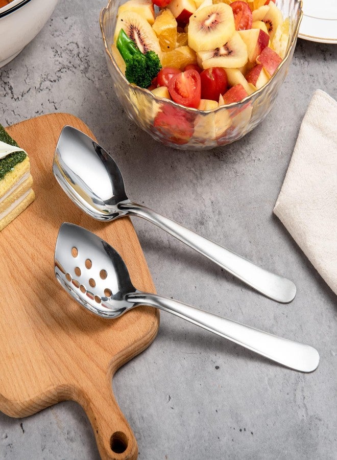 آميا ملعقة تقديم مسطحة الحافة من إيميا، مصنوعة من الفولاذ المقاوم للصدأ 18/8، بقاعدة مسطحة للطهي، مقاس 8 بوصات، مزودة بفتحات، طقم من قطعتين - Image 2