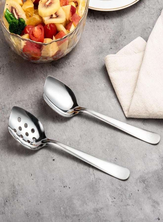 آميا ملعقة تقديم مسطحة الحافة من إيميا، مصنوعة من الفولاذ المقاوم للصدأ 18/8، بقاعدة مسطحة للطهي، مقاس 8 بوصات، مزودة بفتحات، طقم من قطعتين - Image 5