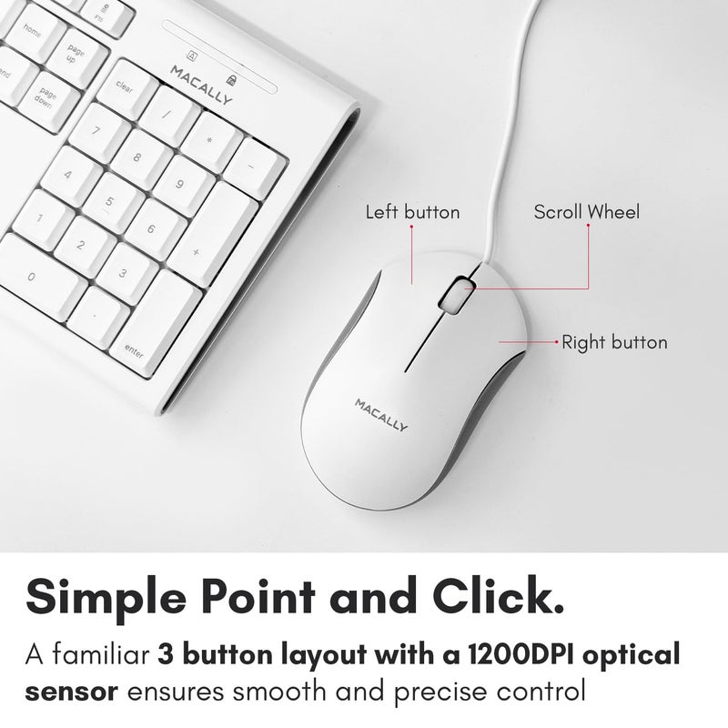 Macally Full Size USB Wired Mac Keyboard and Mouse Combo - Compatible Ergonomic Apple Keyboard and Mouse with Shortcuts and Number Keypad for Mac mini Pro, iMac Computer, MacBook Pro Air Laptops - Image 5