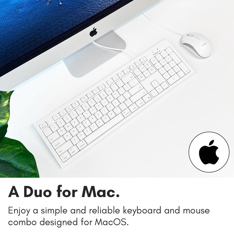 Macally Full Size USB Wired Mac Keyboard and Mouse Combo - Compatible Ergonomic Apple Keyboard and Mouse with Shortcuts and Number Keypad for Mac mini Pro, iMac Computer, MacBook Pro Air Laptops - Image 2