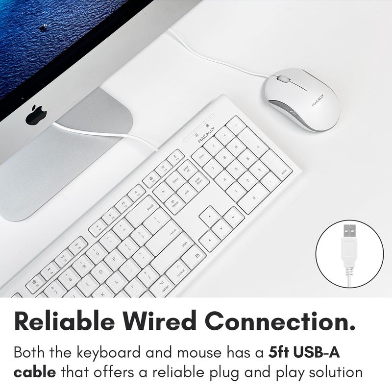 Macally Full Size USB Wired Mac Keyboard and Mouse Combo - Compatible Ergonomic Apple Keyboard and Mouse with Shortcuts and Number Keypad for Mac mini Pro, iMac Computer, MacBook Pro Air Laptops - Image 3