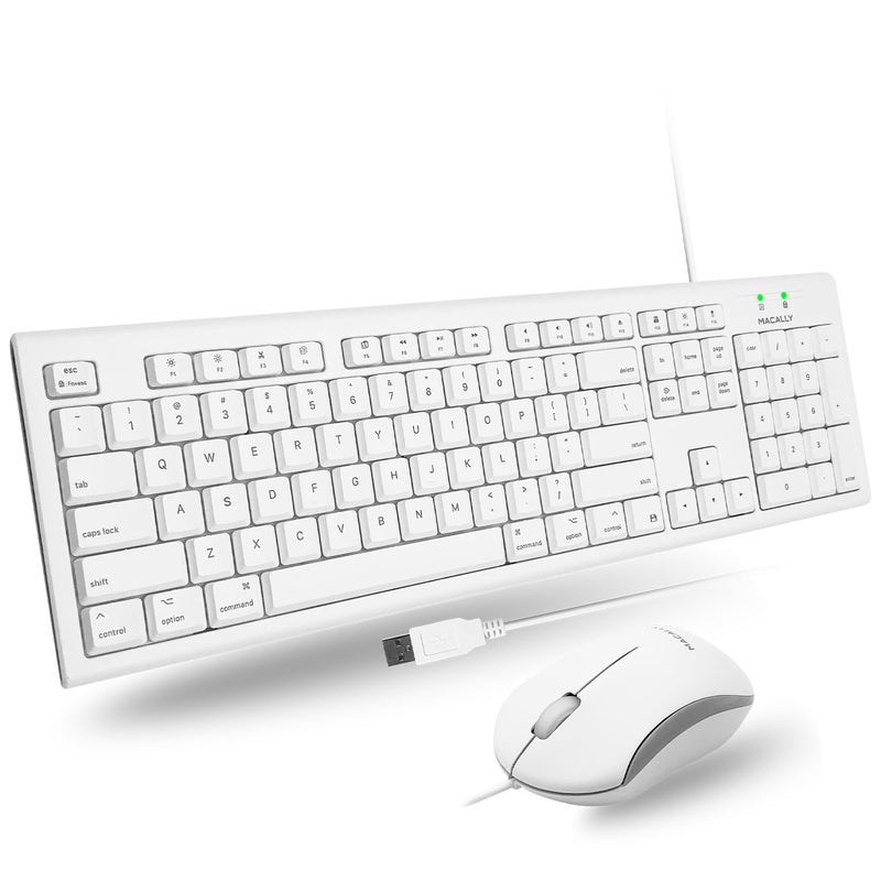 Macally Full Size USB Wired Mac Keyboard and Mouse Combo - Compatible Ergonomic Apple Keyboard and Mouse with Shortcuts and Number Keypad for Mac mini Pro, iMac Computer, MacBook Pro Air Laptops - Image 1