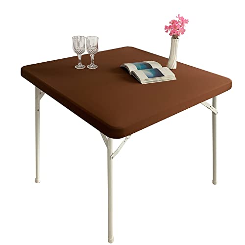 Monibana Cocktail Fitted Spandex Stretch Square Table Covers Caps Elastic Square Tablecloth Brown Table Topper 36x36 Inch - Image 1