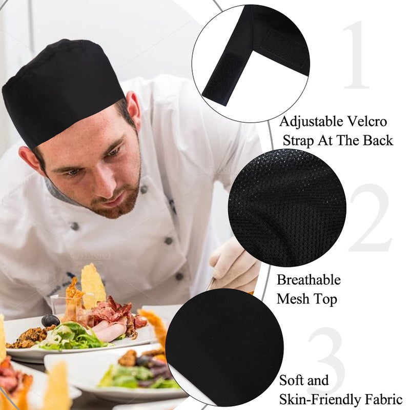 Fivenl 4 Pack Unisex Chef Hats Adjustable Kitchen Cooking Caps with Breathable Mesh Top Black - Image 3