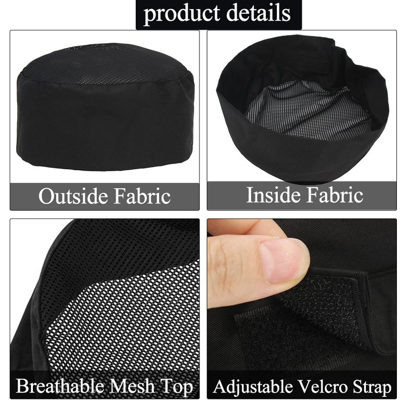 Fivenl 4 Pack Unisex Chef Hats Adjustable Kitchen Cooking Caps with Breathable Mesh Top Black - Image 5
