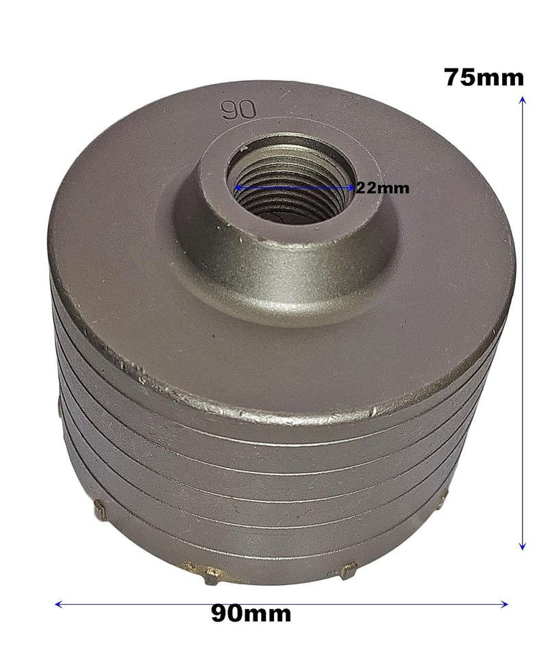 Inditrust Concrete Cement Stone Wall Hole Saw & 350mm Round Rod SDS Plus Shank for Concrete, Cement, Wall & Hole Saw Cutter (90mm hole saw 350mm rod) - Image 2