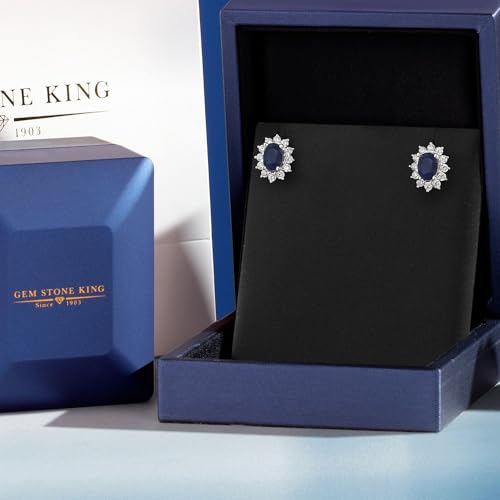 Gem Stone King 7X5MM Oval Gemstone Birthstone Stud Earrings For Women | Princess Diana Royal Halo Style | 925 Sterling Silver | Fine Jewelry Gifts for Anniversary Wedding Her Mom Women Wife - Image 5