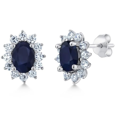Gem Stone King 7X5MM Oval Gemstone Birthstone Stud Earrings For Women | Princess Diana Royal Halo Style | 925 Sterling Silver | Fine Jewelry Gifts for Anniversary Wedding Her Mom Women Wife - Image 1