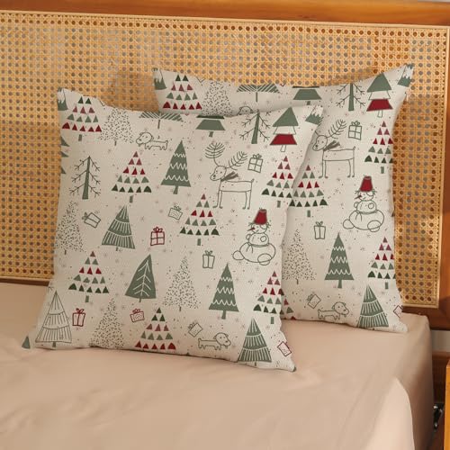 GOLIANDA Christmas Pillow Covers 18x18 Set of 2 Cute Christmas Decor Linen Pillowcase Geometric Colorful Christmas Tree Throw Pillows Winter Holiday Farmhouse Decorations Cushion Covers for Couch Home Outdoor - Image 3