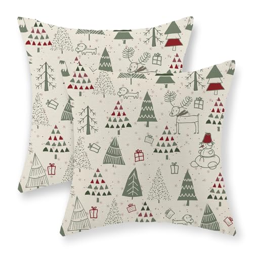 GOLIANDA Christmas Pillow Covers 18x18 Set of 2 Cute Christmas Decor Linen Pillowcase Geometric Colorful Christmas Tree Throw Pillows Winter Holiday Farmhouse Decorations Cushion Covers for Couch Home Outdoor - Image 1
