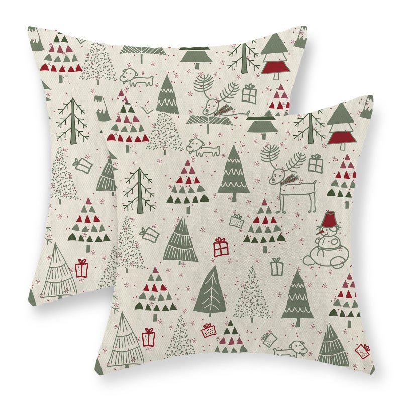 GOLIANDA Christmas Pillow Covers 18x18 Set of 2 Cute Christmas Decor Linen Pillowcase Geometric Colorful Christmas Tree Throw Pillows Winter Holiday Farmhouse Decorations Cushion Covers for Couch Home Outdoor - Image 2