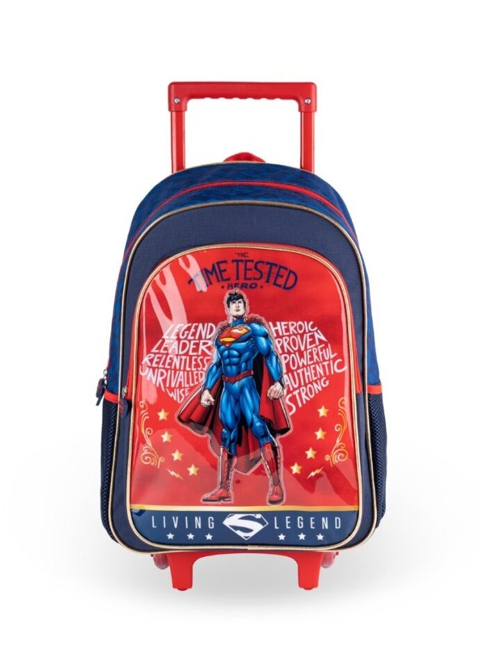 Warner Bros. Warner Bros' Superman Time Tested Hero 3 in 1 3D Cartoon Backpack Large Capacity Trolley School Bag With Lunch Bag & Pencil Bag Water Resistant, Perfect for Kids Ages 3-8 - Image 5