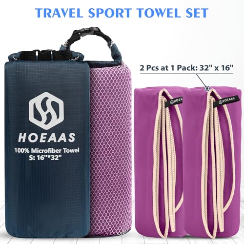 HOEAAS 2 Pack Microfiber Camping Towels, Quick Dry Towel, Super Absorbent Ultra Compact Travel Towel Soft Lightweight Sports Towel for Sweat Fast Drying Towels for Pool,Gym,Hiking,Backpacking,Fitness - Image 2