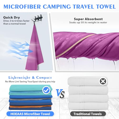 HOEAAS 2 Pack Microfiber Camping Towels, Quick Dry Towel, Super Absorbent Ultra Compact Travel Towel Soft Lightweight Sports Towel for Sweat Fast Drying Towels for Pool,Gym,Hiking,Backpacking,Fitness - Image 4