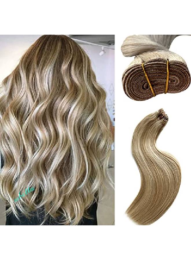 Ubetta خصل شعر بشري مستقيم للتثبيت بالخياطة من شعر برازيلي للنساء، بني رمادي مع خصل بلاتيني، شعر ريمي مزدوج الخيوط، 80 جرام/طقم، 14 بوصة للنساء - Image 1