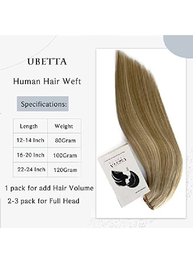 Ubetta خصل شعر بشري مستقيم للتثبيت بالخياطة من شعر برازيلي للنساء، بني رمادي مع خصل بلاتيني، شعر ريمي مزدوج الخيوط، 80 جرام/طقم، 14 بوصة للنساء - Image 3