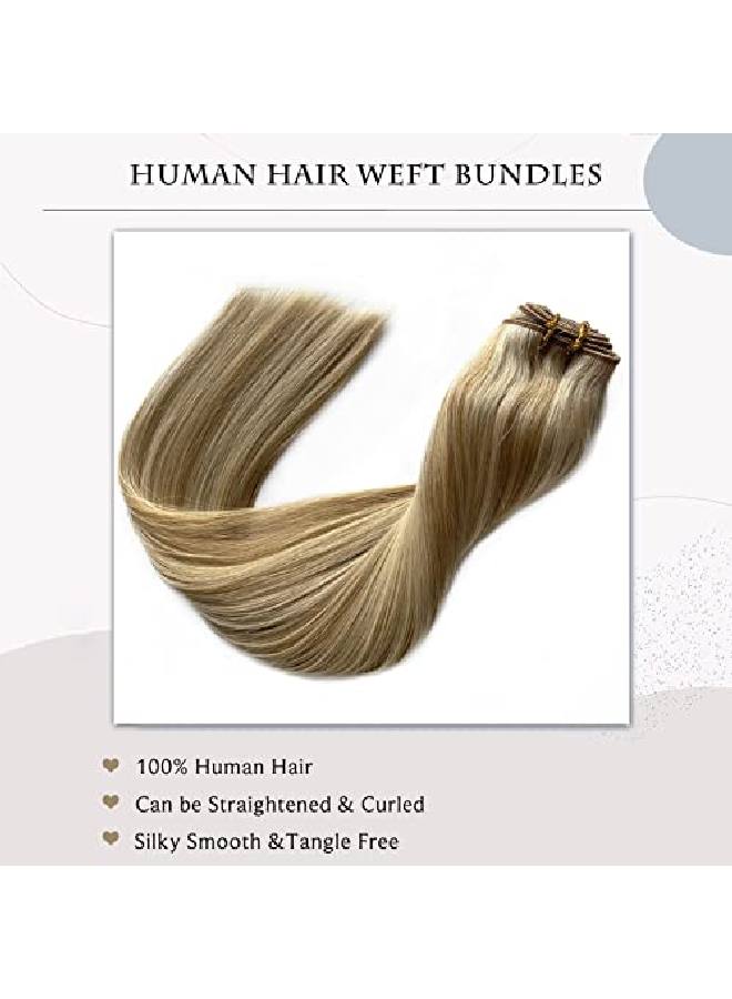 Ubetta خصل شعر بشري مستقيم للتثبيت بالخياطة من شعر برازيلي للنساء، بني رمادي مع خصل بلاتيني، شعر ريمي مزدوج الخيوط، 80 جرام/طقم، 14 بوصة للنساء - Image 4