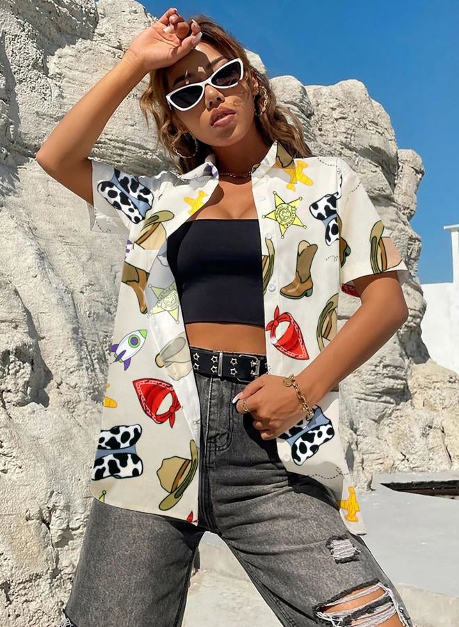 MAXIMGR You've Got A Friend in Me Shirt Women Funny Letter Print Button Down Shirts Cute Vacation Short Sleeve Graphic Tees, New Brown, XXL - Image 3