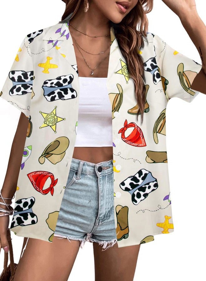 MAXIMGR You've Got A Friend in Me Shirt Women Funny Letter Print Button Down Shirts Cute Vacation Short Sleeve Graphic Tees, New Brown, XXL - Image 1