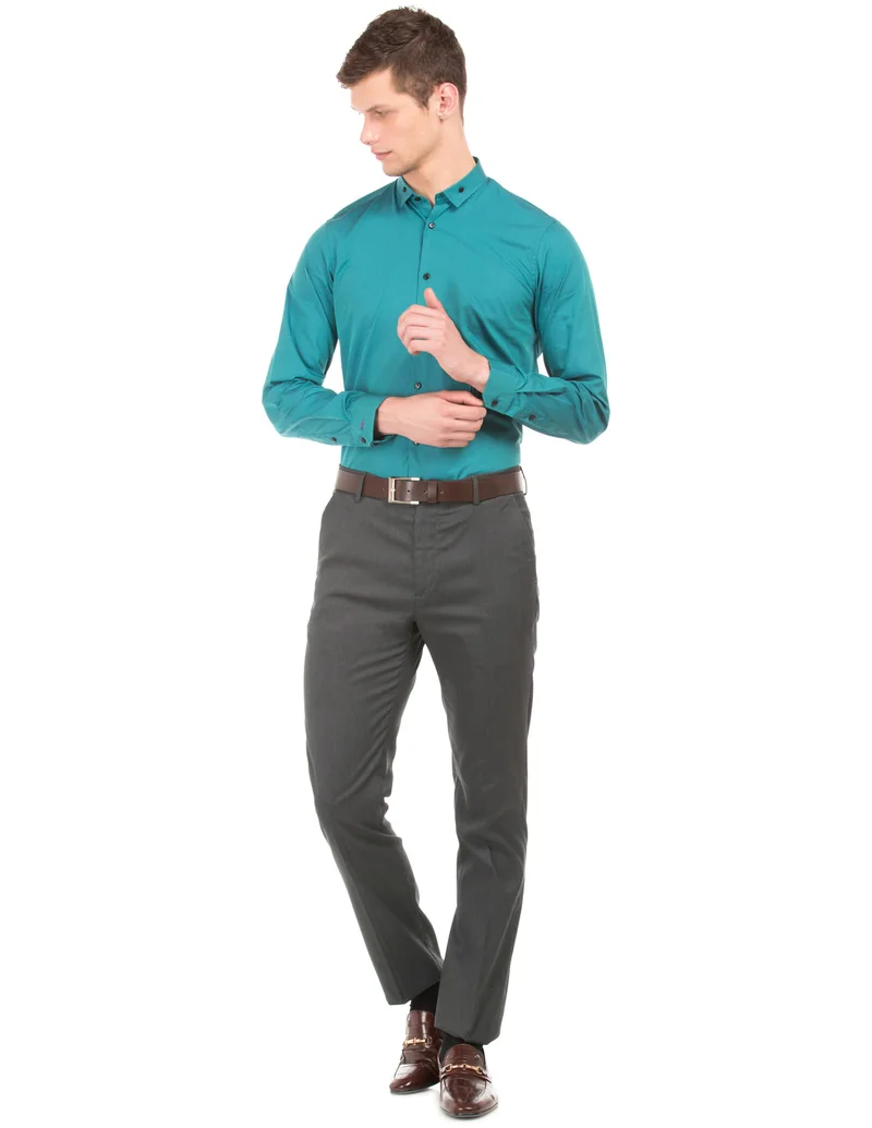 Arrow Charcoal Solid Tapered Formal Trousers for Men | Best Price UAE