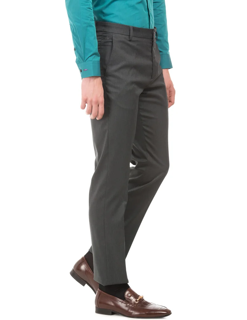 Arrow Charcoal Solid Tapered Formal Trousers for Men | Best Price UAE
